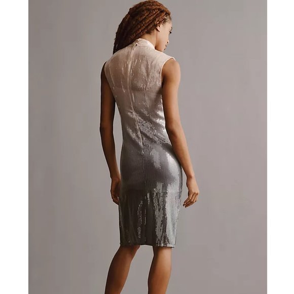 ANTHROPOLOGIE | Ombre Sequin Cap-Sleeve Mock Neck Midi Dress | NWT - Picture 2 of 7
